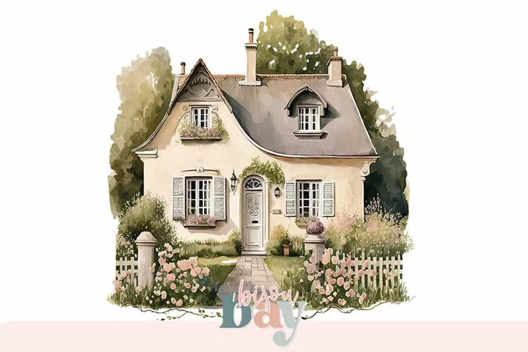 Charming Cottage Clipart, Watercolor House PNG