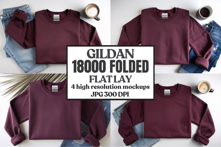 Gildan 18000 Sand Folded Flat Lay Mockups