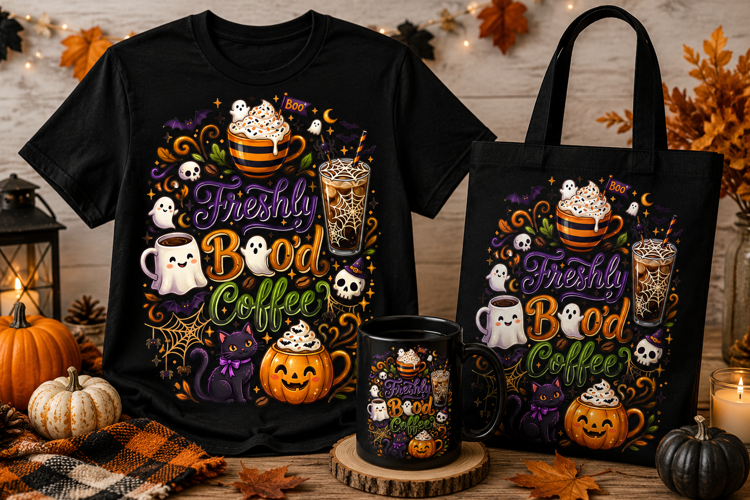 Freshly Bood Coffee PNG | Cute Halloween Coffee Design