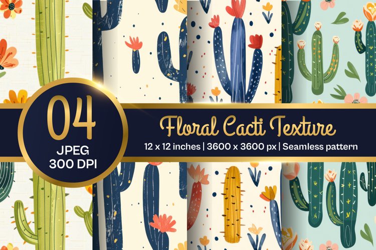 Cacti Digital paper, Floral cacti pattern