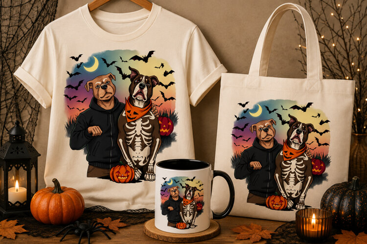 Halloween Bulldog PNG | Skeleton Costume Dog Spooky Design example image 1