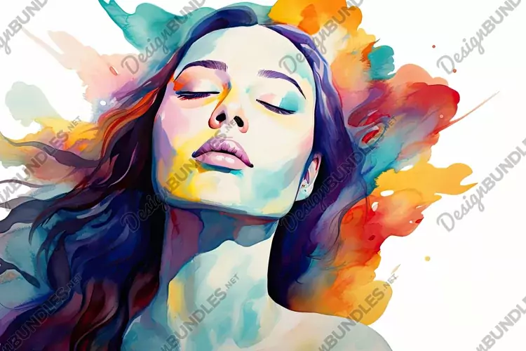 Watercolor Female Portrait Background Wallpaper