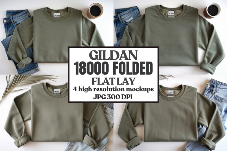 Gildan 18000 Sand Folded Flat Lay Mockups