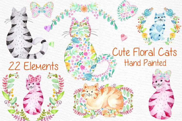 Cute watercolor cats clipart example image 1