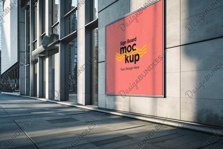 Sign Board Mockup on Building Wall