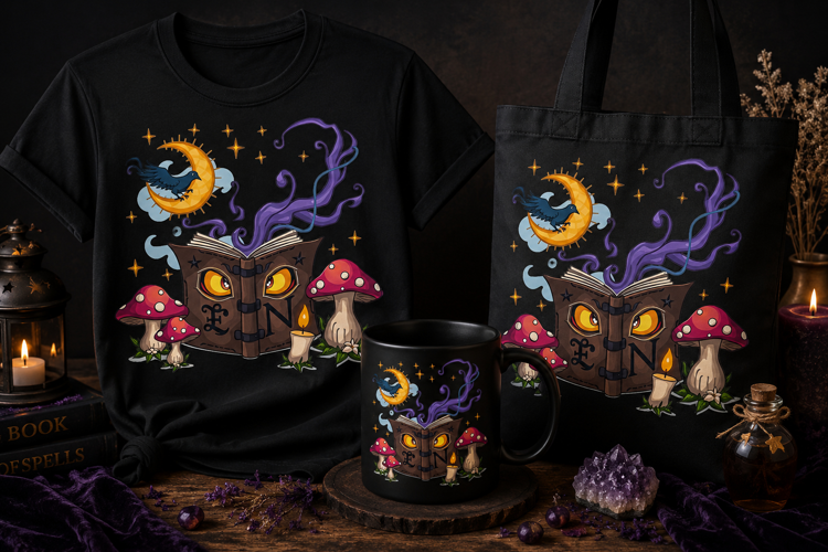 Magic Spellbook PNG | Enchanted Book, Raven & Mushrooms