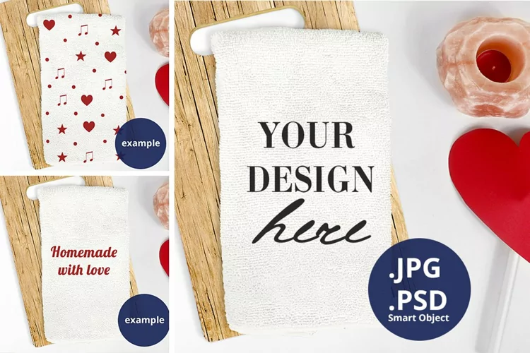 Valentine's Day Kitchen Towel Mockup PSD, full wrap mock up