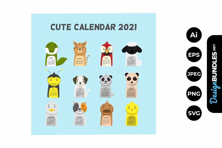 2021 Animal Calendar Illustrations