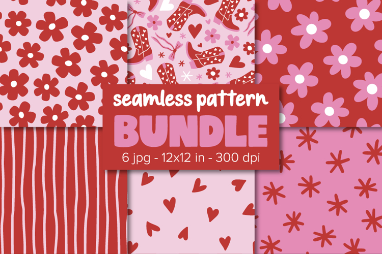 Valentines Pattern Bundle Pink Red Background.