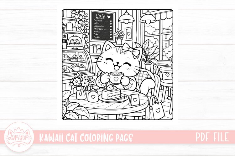 Cute Kawaii Cat Coloring Book example image 1