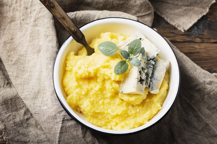Typical Lombardy dish polenta with gorgonzola