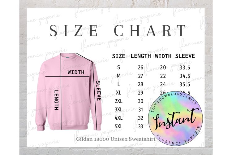Gildan 18000 Sweatshirt Size Chart, Unisex Crewneck example image 1