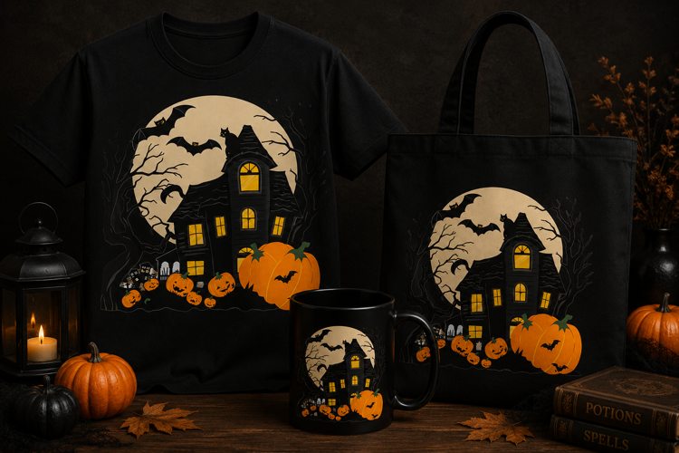 Halloween Haunted House PNG | Black Cat & Pumpkin Clipart