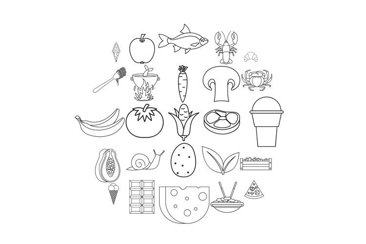 Edible icons set, outline style