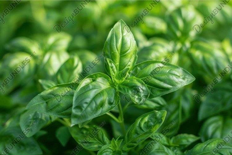 Fresh green basil leaves growing in garden (4822966)