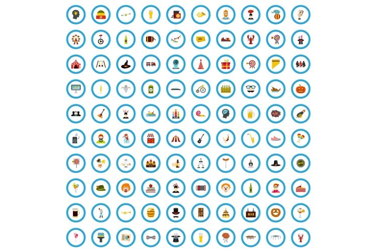 100 festivity brainstorm icons set, flat style example image 1
