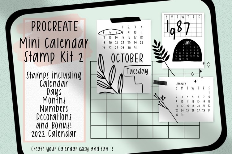 Procreate Stamps Mini Calendar Kit 2