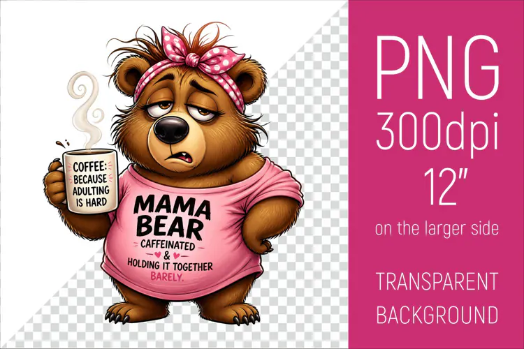 Funny Morning Coffee Mama Bear |Cute Coffee Lover Clipart