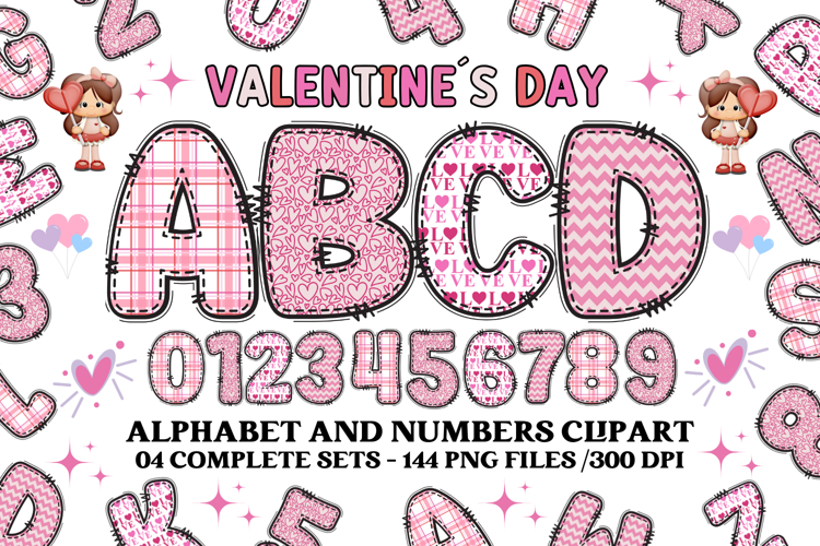 Valentine Alphabet Clip Art, valentines day letters doodle