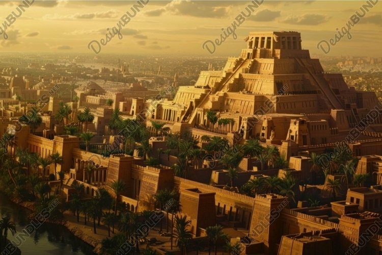 Ancient mesopotamian cityscape at sunset example image 1