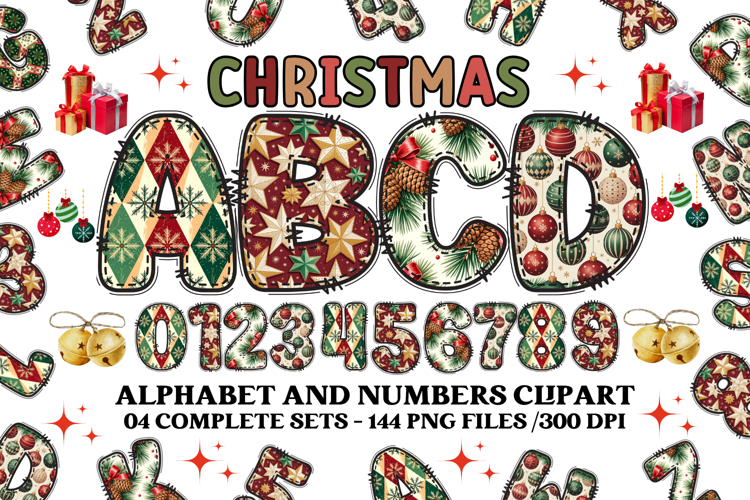 Christmas Alphabet png clipart, christmas letters doodle