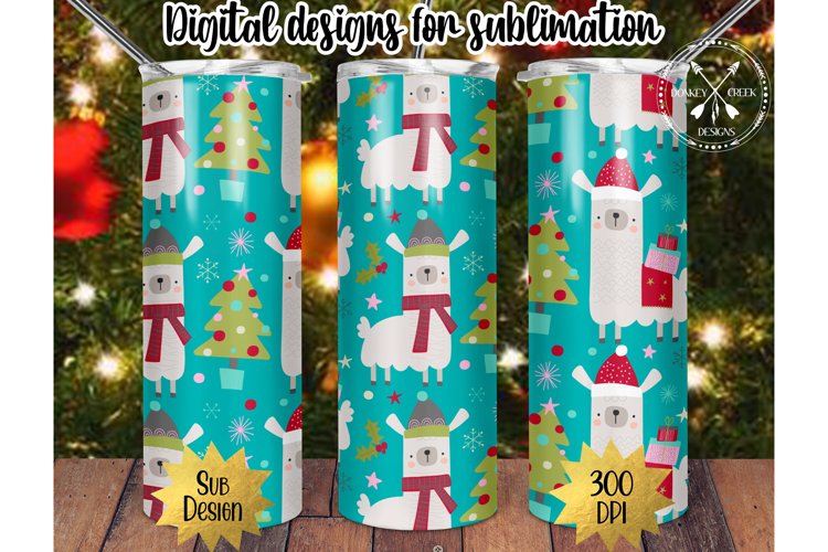 20 oz Skinny Christmas Llamas Sublimation PNG Template example image 1