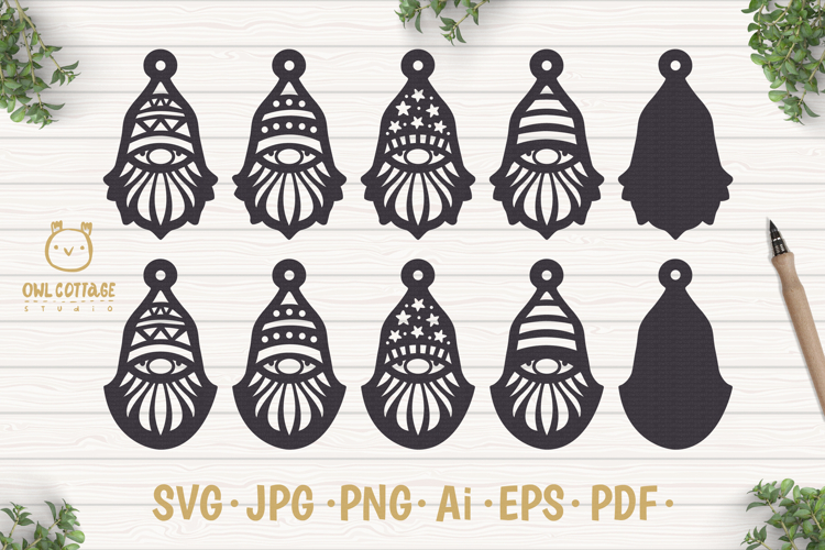 Gnomes Earrins Template Set SVG, Gnome Clipart, Tomte