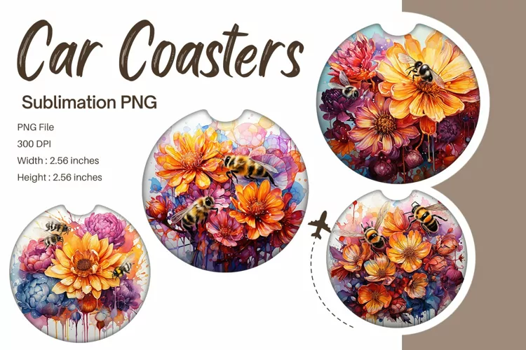 Bee Flower Car Coasters Sublimation Bee Car Accessories_5