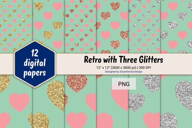 Hearts Retro with Three Glitters Color Combo #27 example image 1