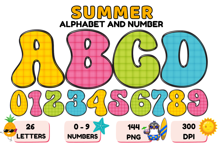 Summer Alphabet & Numbers PNG Clipart Doodle Letters 300 DPI