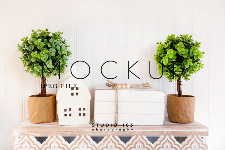 Wooden Book Stack Mockup, Tier Tray, Shelf Decor Photo, JPEG example image 1