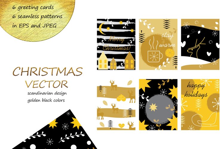 Christmas Scandinavian Greeting Cards and Seamless Patterns