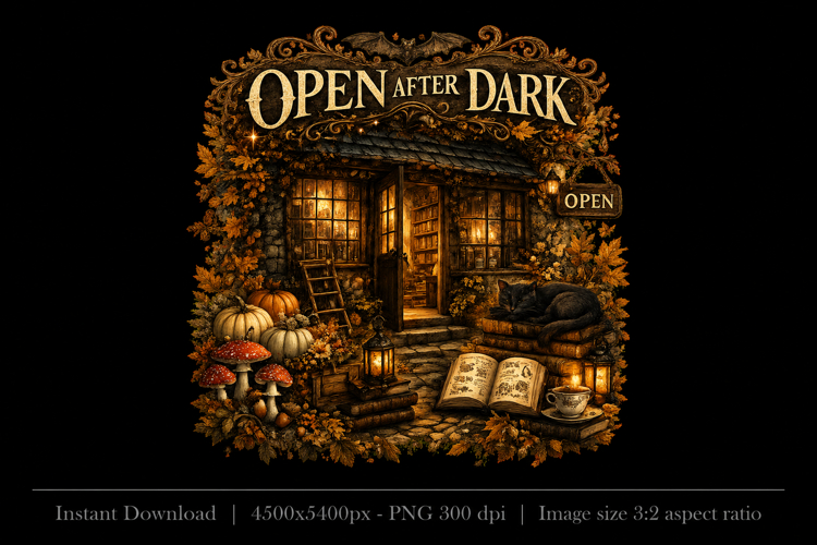 Open After Dark Halloween PNG Sublimation Design