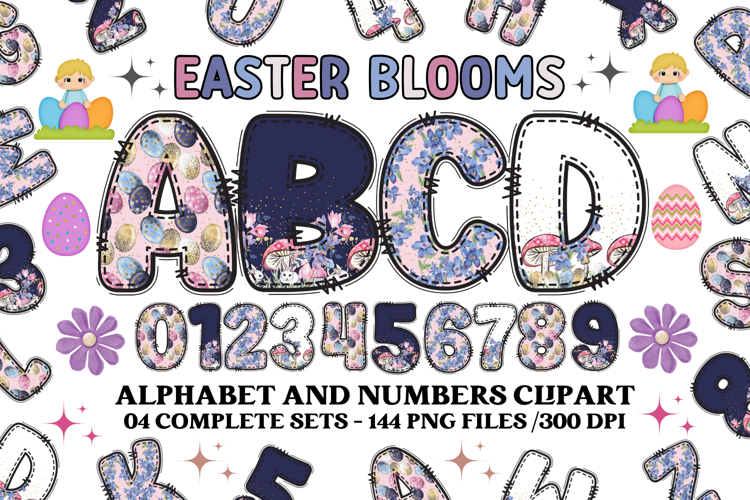 Easter Blooms Alphabet & Numbers Clipart PNG Set