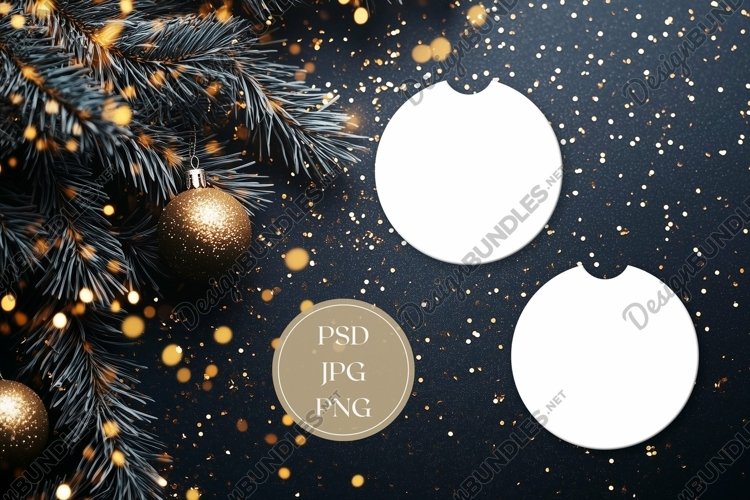 Christmas Car Coaster Mock Up, Christmas Flat Lay Design example image 1