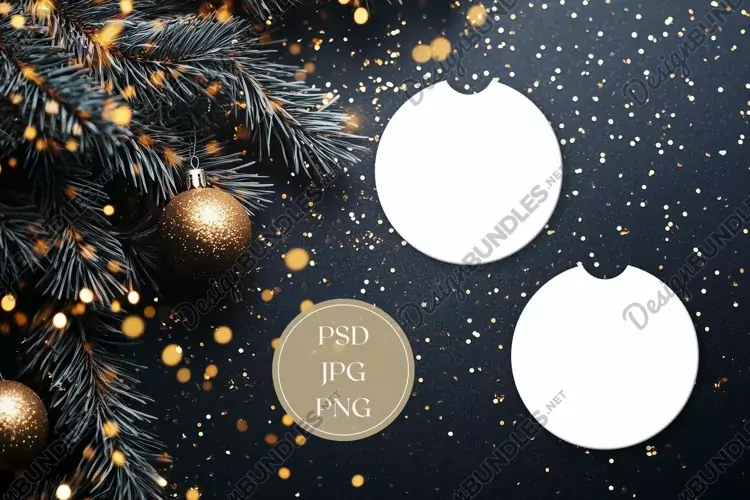Christmas Car Coaster Mock Up, Christmas Flat Lay Design