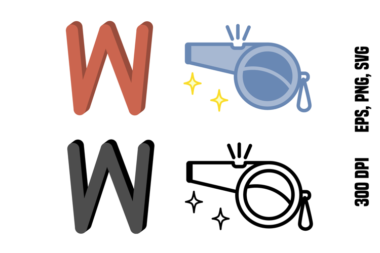 Letter W and Whistle. Color and Line