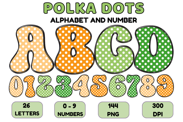 Polka Dots Alphabet Letters & Numbers Clipart PNG 300DPI