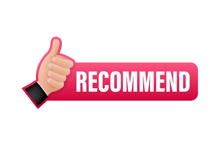 Recommend icon. White label recommended on blue background. example image 1