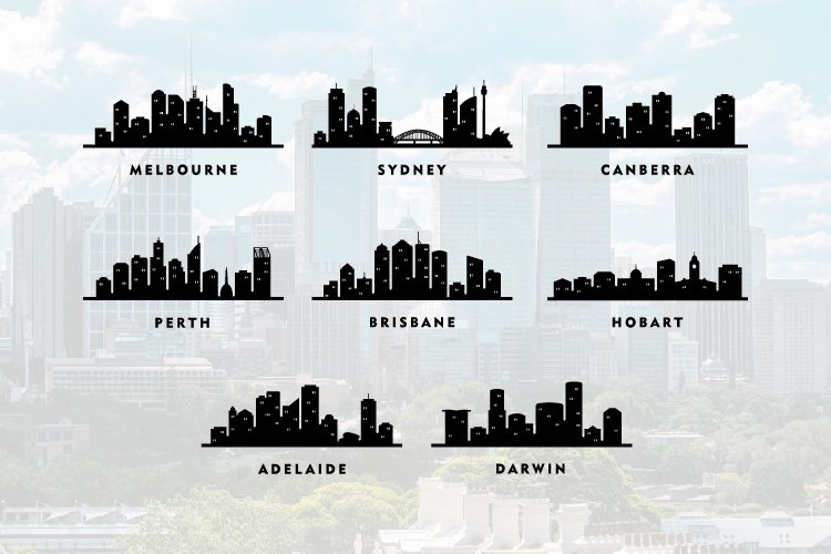 8 Australia Cities City Tour Skyline Illustration Silhouette example image 1