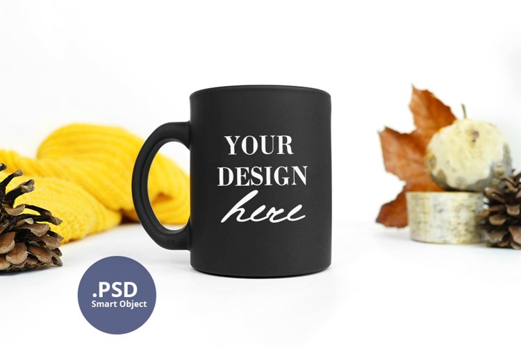 Autumn Black mug mockup full wrap PSD, Minimalist mug mockup example image 1
