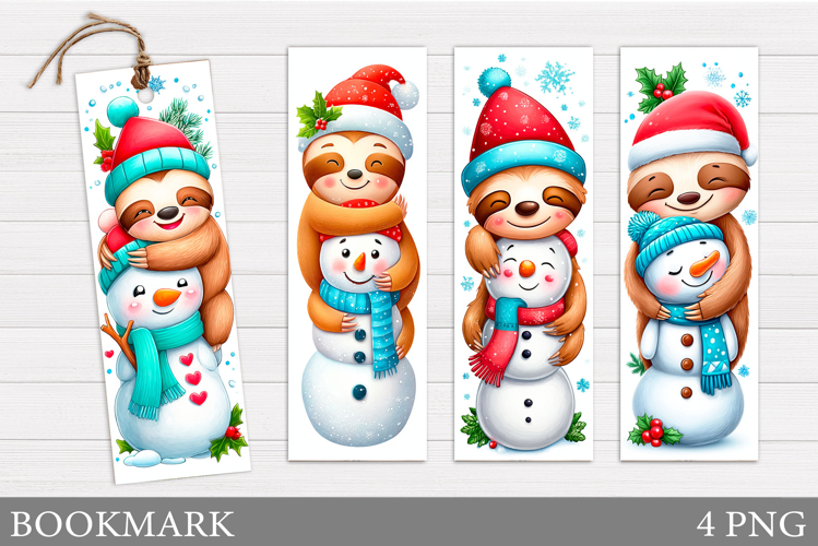 Christmas Sloth Bookmark. Cute Snowman Bookmark Printable