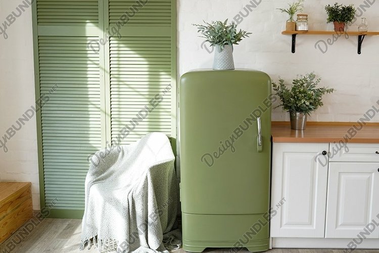 bright green kitchen interior with wooden floor