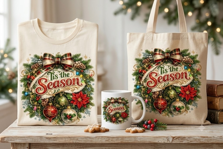 Tis the Season Christmas PNG, Vintage Holiday Typography, F
