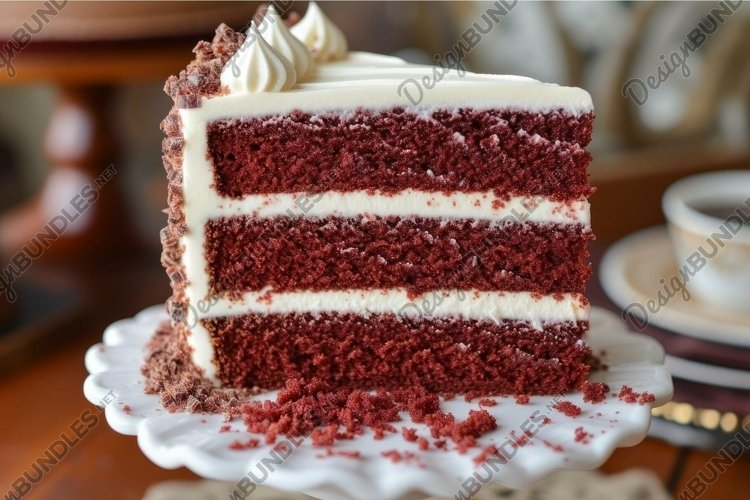 Delectable red velvet cake slice on plate