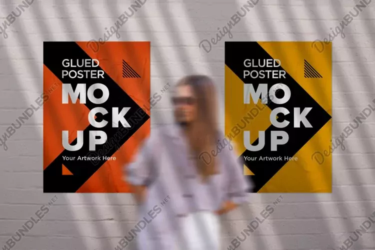 Glued and Crumpled Poster Mockup with Shadow Overlay