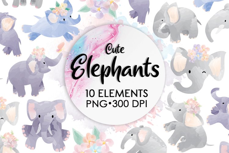 Watercolor Animals, Elephant Clipart, Sublimation Watercolor example image 1