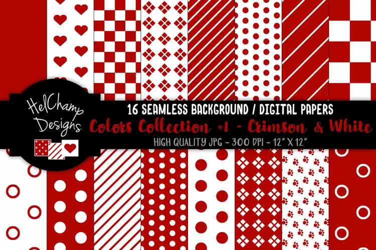 16 seamless Digital Papers - Crimson and White - HC082