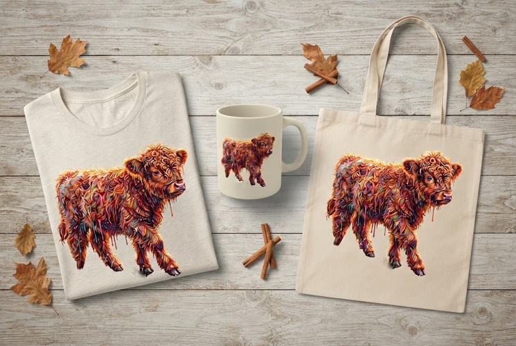 Abstract Drip Art Baby Highland Calf Colorful Print