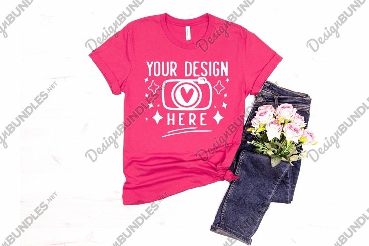 Bella Canvas 3001 Heather Rasberry Mockup, Unisex Tshirt Moc